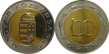 100 ФОРИНТОВ ВЕНГРИЯ (Герб Венгрии 1996 г.)