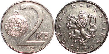 2 КРОНЫ ЧЕХИЯ (Герб Чехии 1996 г.)