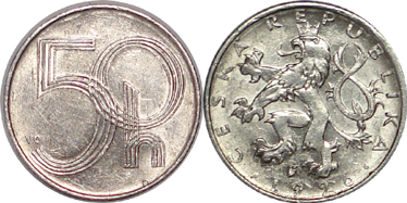 50 ХЕЛЛЕРОВ ЧЕХИЯ (Герб Чехословакии 1996 г.)